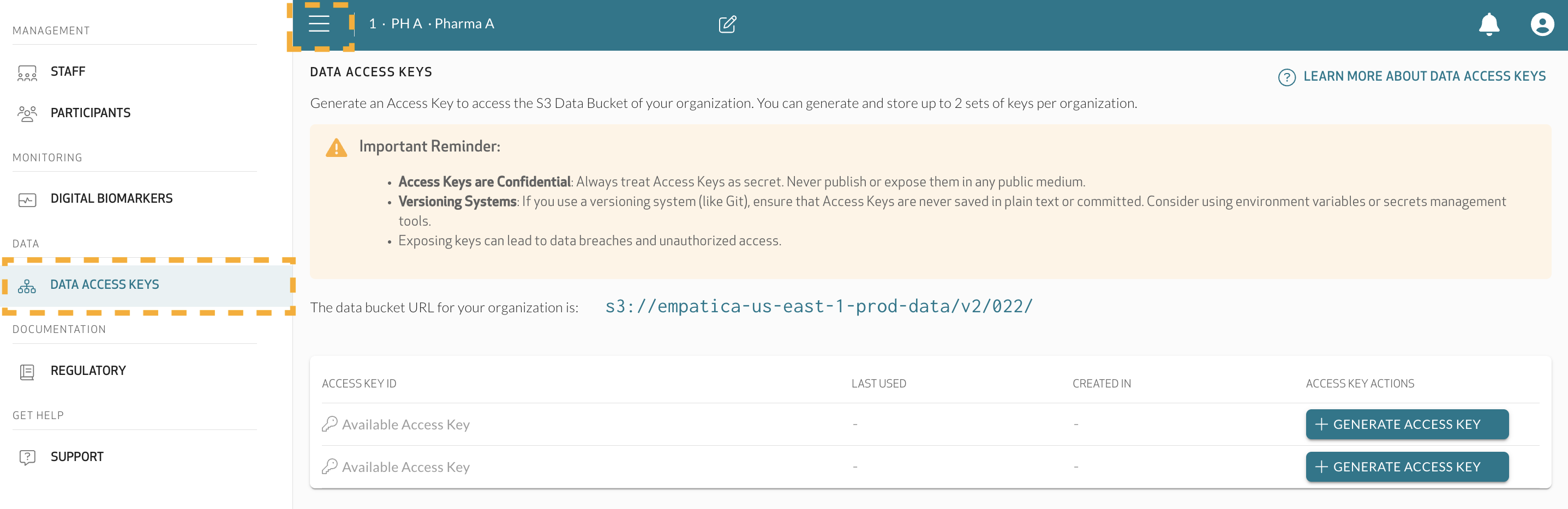 Select Data Access Keys in Menu.png