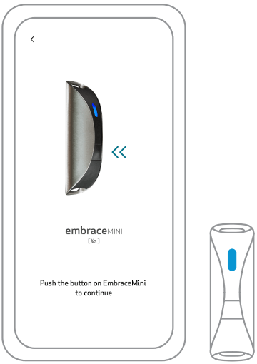 EmbraceMini sending a pairing request, with a fast blinking blue LED